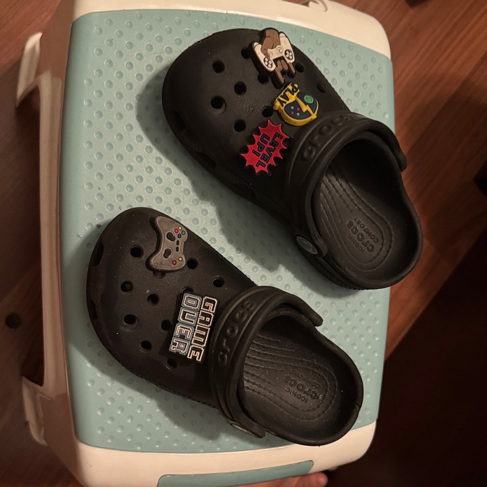 CROCS Kids Black Slippers with Fun Charms
